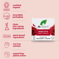 Dr. Organic Dr Organic Rose Otto Night Cream, Moisturising, Healthy-Aging, Wrinkles, Natural, Vegan, Cruelty-Free, Paraben & SLS-Free, Recycled & Recyclable, Certified Organic, 50ml, Packaging may vary