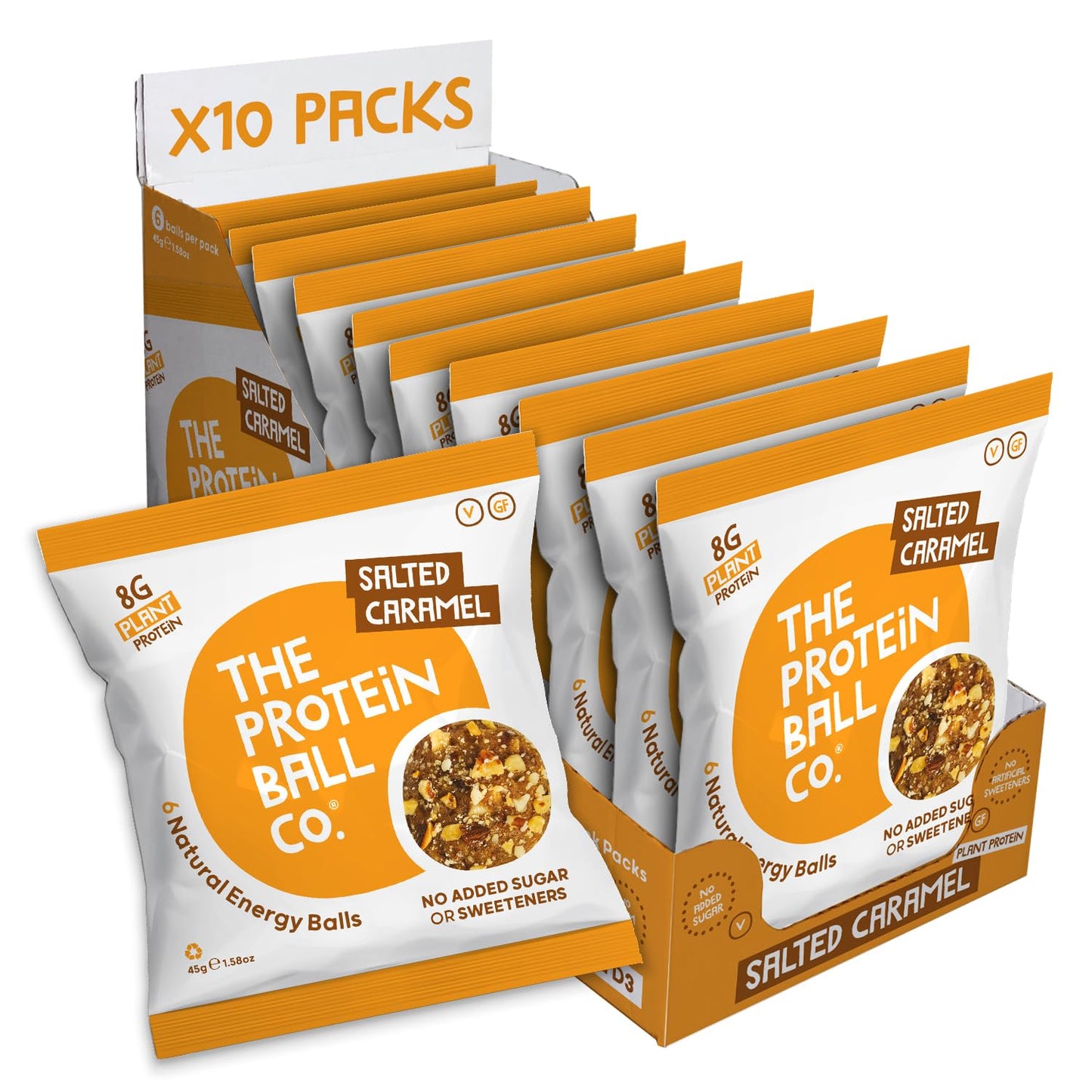 THE PROTEIN BALL CO Protein Balls Salted Caramel Flavour by The Protein Ball Co - 100% Natural Plant Based Vitamin Enriched Protein Snacks- 10 x 45g Bags- High Fibre, No Added Sugar, Gluten Free, No Artificial Sweeteners