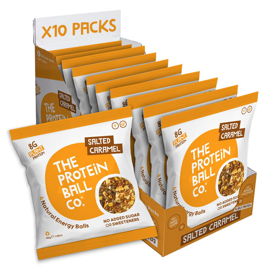 THE PROTEIN BALL CO Protein Balls Salted Caramel Flavour by The Protein Ball Co - 100% Natural Plant Based Vitamin Enriched Protein Snacks- 10 x 45g Bags- High Fibre, No Added Sugar, Gluten Free, No Artificial Sweeteners