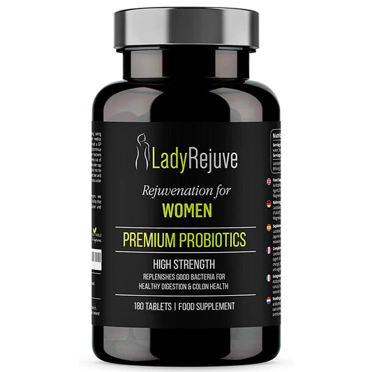 LadyRejuve Premium Probiotics | 180 Vegan Tablets (3 Month Supply) | 10 Billion CFU - Specially Formulated Probiotics for Women | Gut Health Supplements | Provides Constipation Relief for Adults