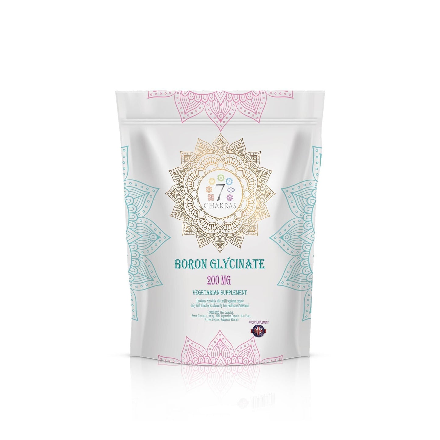 7 Chakras 7C Boron | 60 High Strength Supplements - 200mg Boron-Glycinate per Serving | Non-GMO, Gluten & Allergen Free | Manufactured in The UK