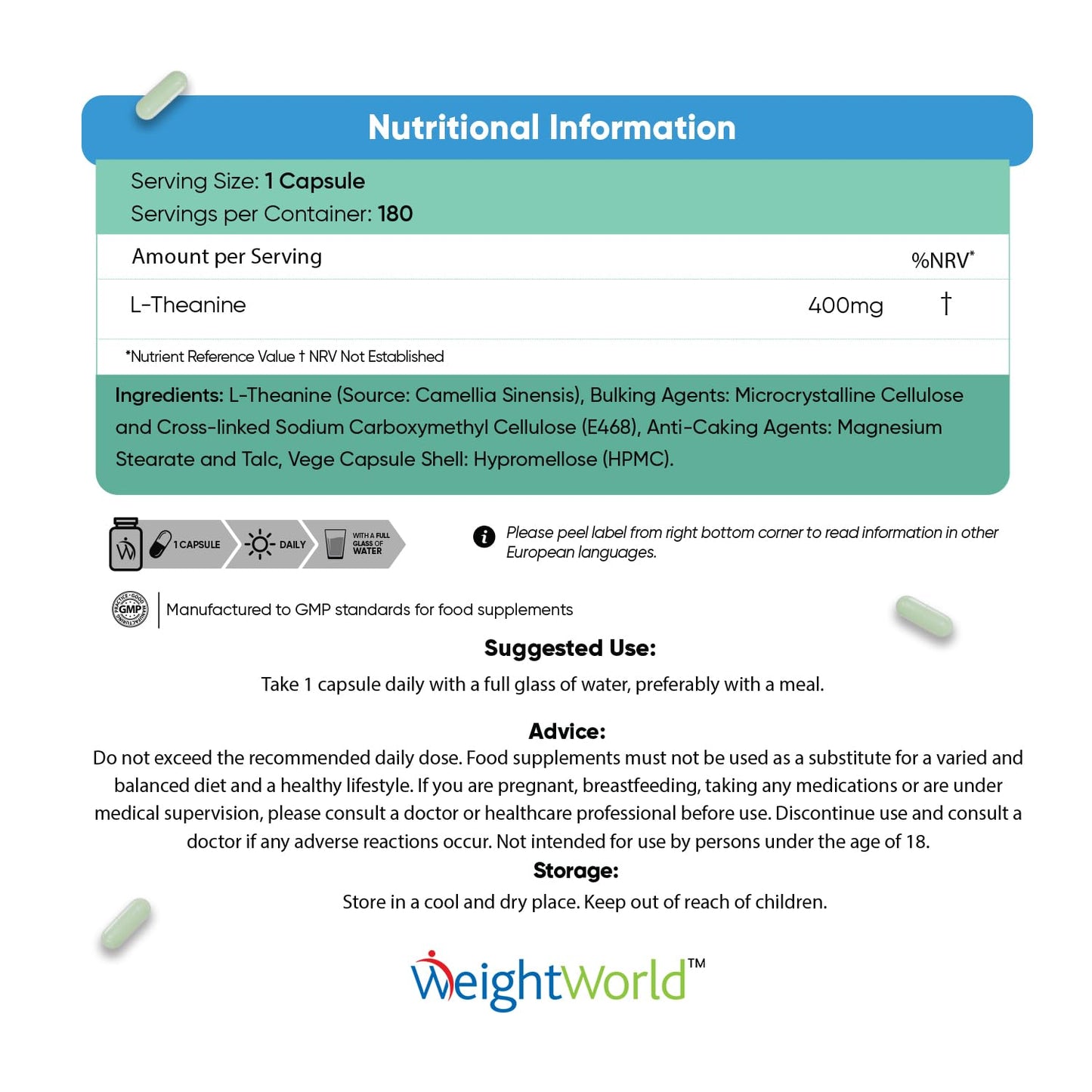 L Theanine 400mg - 6 Months Supply (180 Vegan L Theanine Capsules) - Natural Nootropics Supplements - Alternative to Coffee - High Strength Amino Acid Supplement - One Capsule A Day - Gluten Free