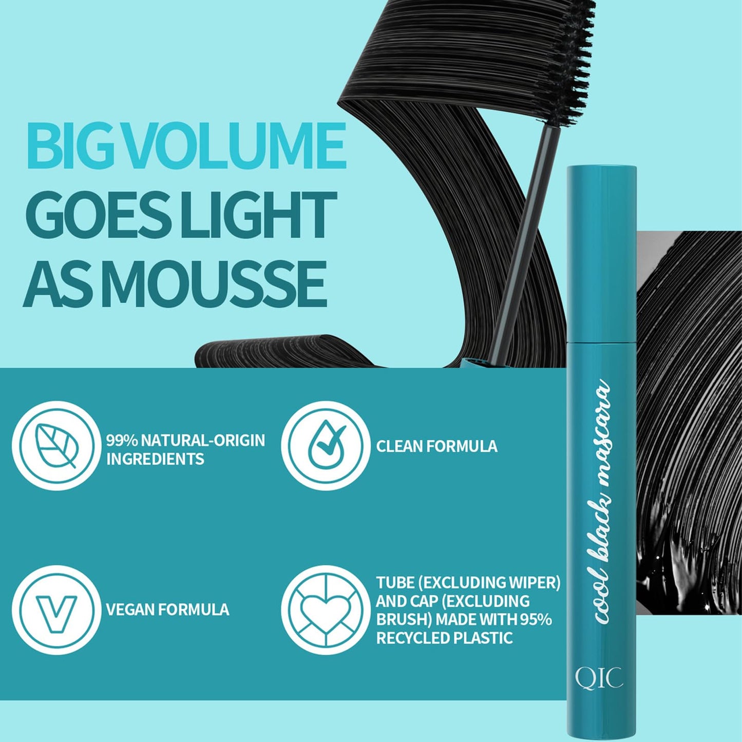 HERBENJOY Mascara Black, Liquid Lash Extensions Mascara, Waterproof & Smudge-Proof Thickening & Curling Lashes, No Clumping, Long-Lasting Volumizing Tubing Mas cara, Natural Hypoallergenic Mas-cara