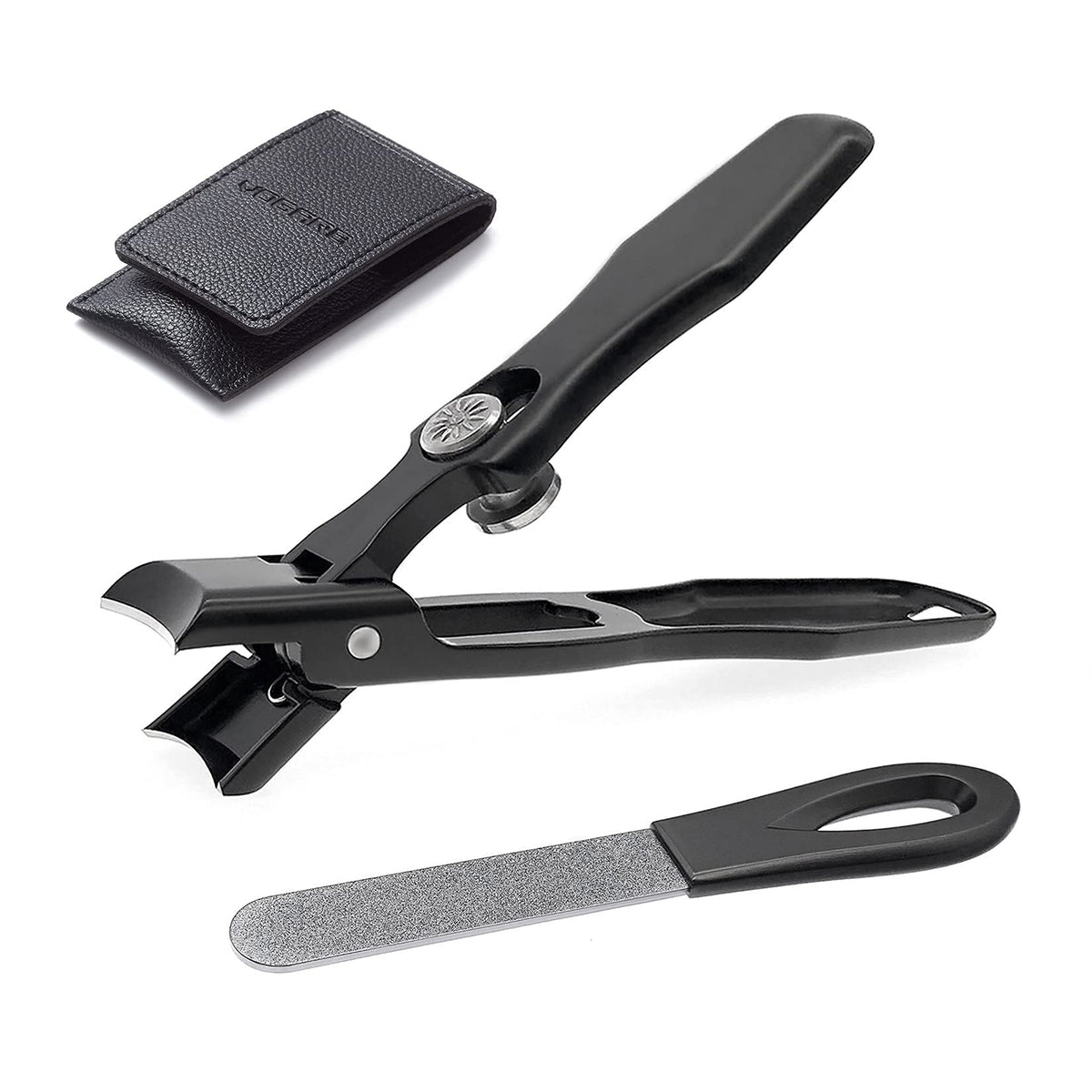 VOGARB Toe Nail Clippers for Thick Nails, Large Wide Jaw Opening Toenail Clippers with Toenail File Heavy Duty Fingernail Cutter No Splash for Men Women Adult Seniors (Black with File)