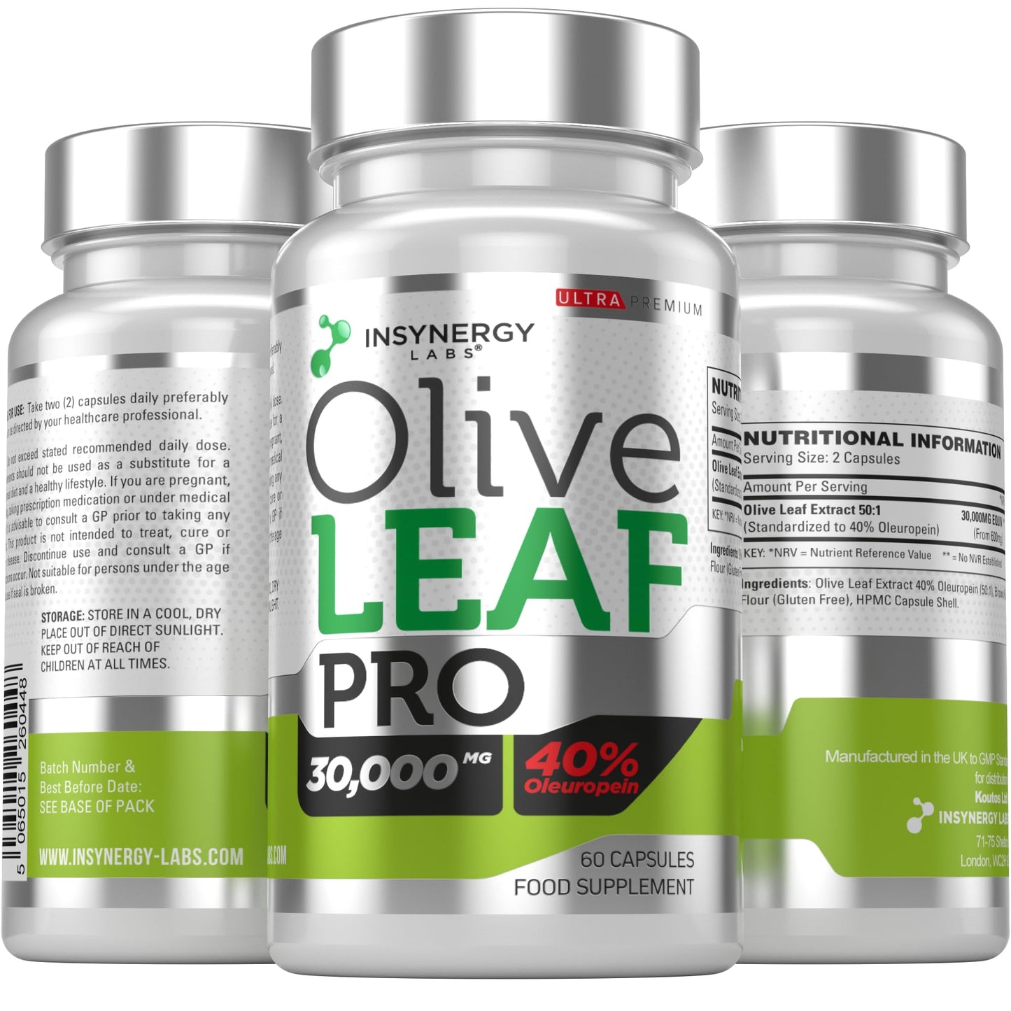 Insynergy Labs 30,000MG Olive Leaf Extract 40% Oleuropein (Maximum MG on Amazon) Wild Grown Spain Ultra-Premium Grade Olive Leaf Extract Capsules - Olive Leaf Supplement 60 Vegan Capsules