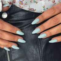 SXVME Mint Green False Nails Medium, Acrylic Press on Nails Almond Solid Color Full Cover Fake Nails Medium Stiletto Stick on Nails for Women DIY Nail Art 24 Pcs
