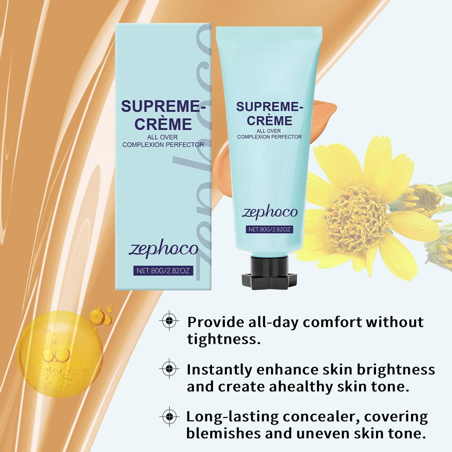 GMHLLES All-Over Complexion Perfector Creme Body Coverage Perfector,80g Waterproof and Smudge-Proof Body Coverage Perfector with Powder Puff for Mature Skin & Leg Cover-Up