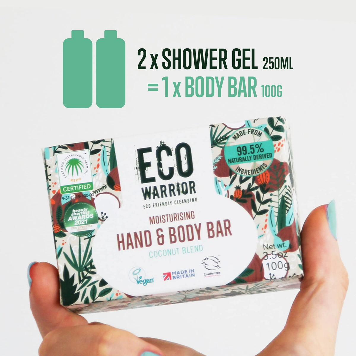 Little Soap Company Eco Warrior Moisturising Body & Hand Soap Bar | Vegan, Natural, Cruelty Free, Eco Friendly, Plant Based | No SLS or Parabens | Richly Nourishing Coconut Blend made from Vanilla Essential Oils | 100g