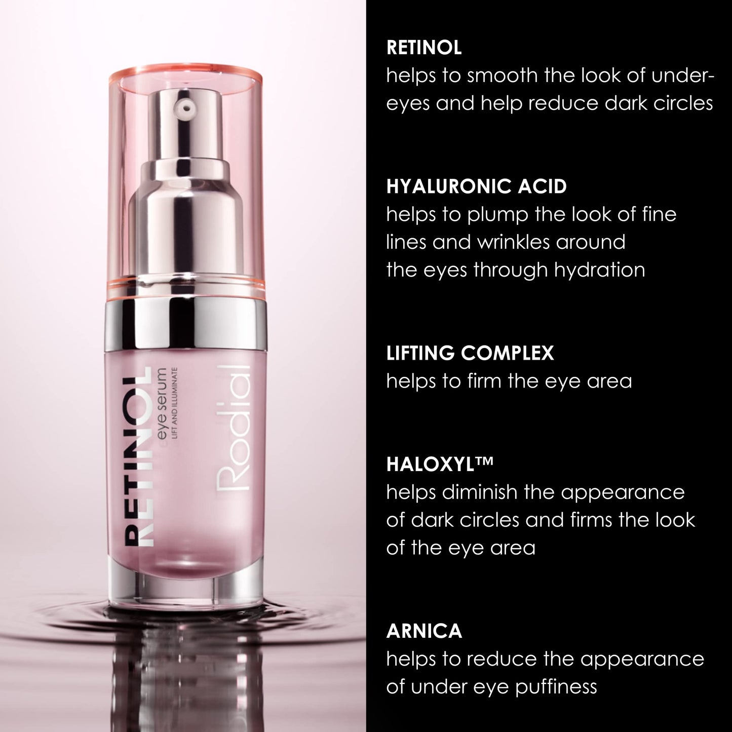 Rodial Retinol Eye Serum 15ml | Smoothing Serum with Retinol and Hyaluronic Acid | Illuminating Under Eye Gel | Hydrating Eye Serum | Lightweight Gel Formula