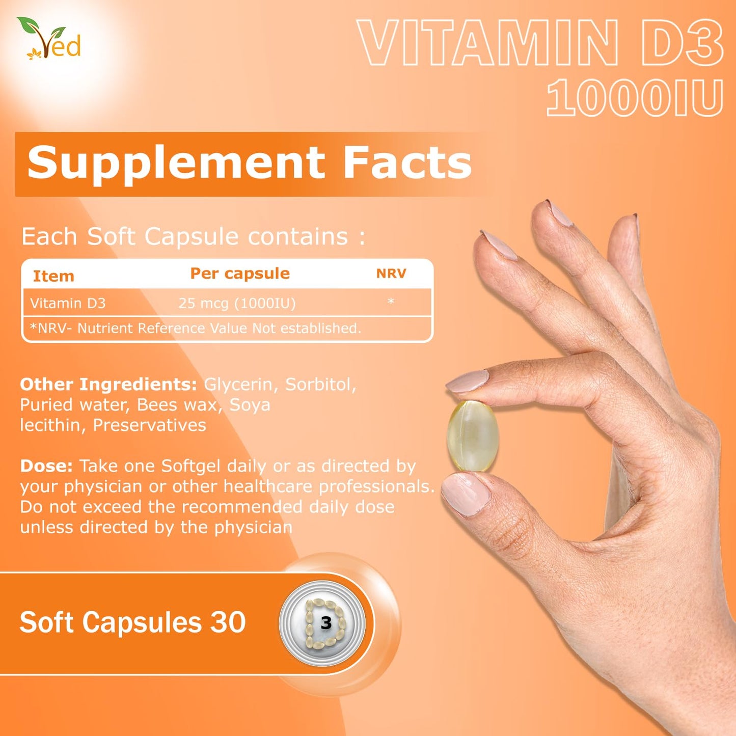 VED Vitamin D3 1000 IU SOFTGEL | 30 Days Supply