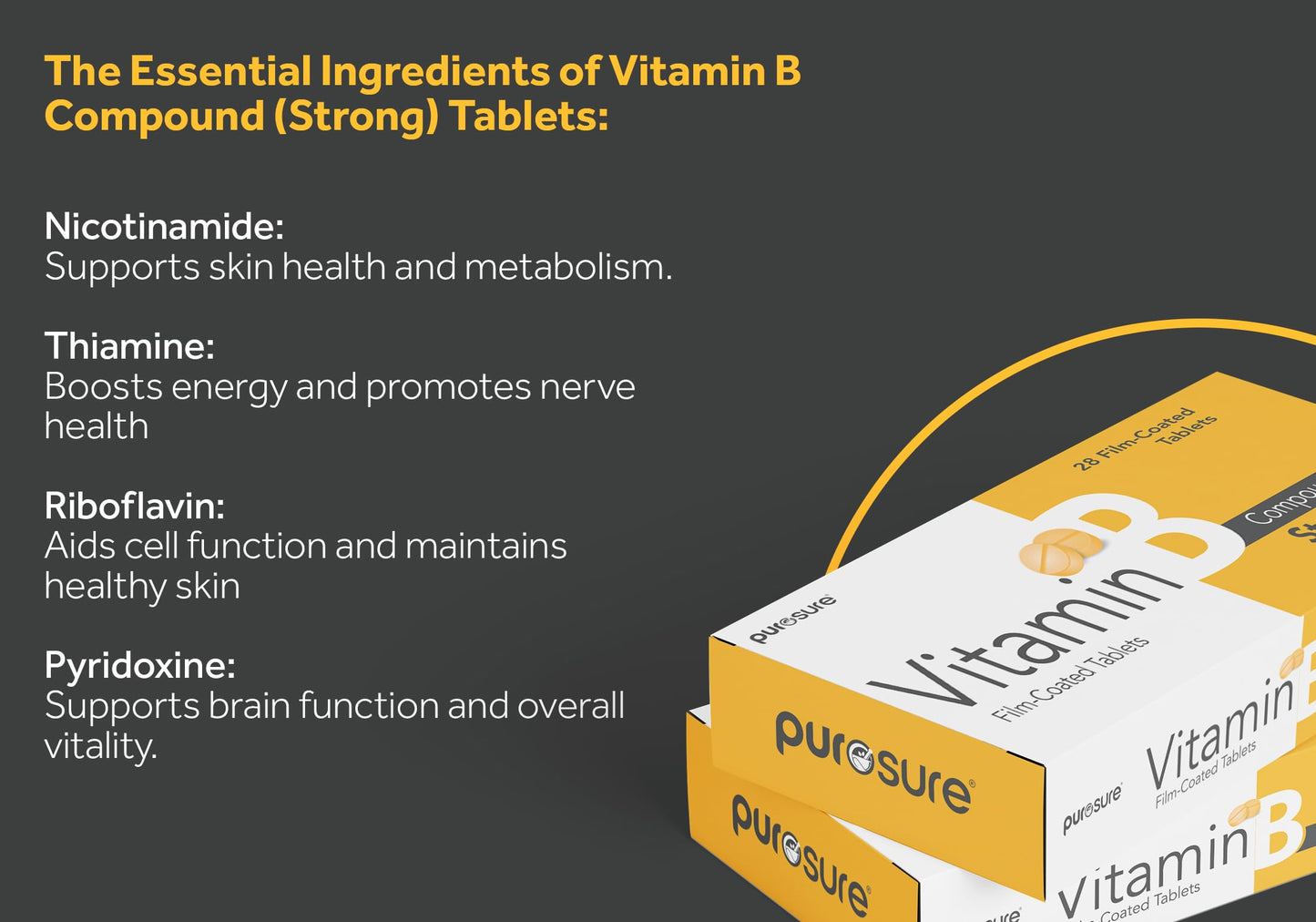 Purosure Vitamin B Compound Tablets | Dietary Supplement | B Compound – 28 Film Coated Tablets