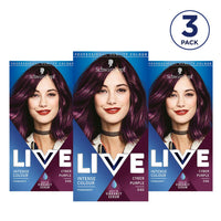 LIVE Schwarzkopf Live Intense Colour Purple Hair Dye, 3-Pack Permanent Colour with Vibrancy Serum, 046 Cyber Purple