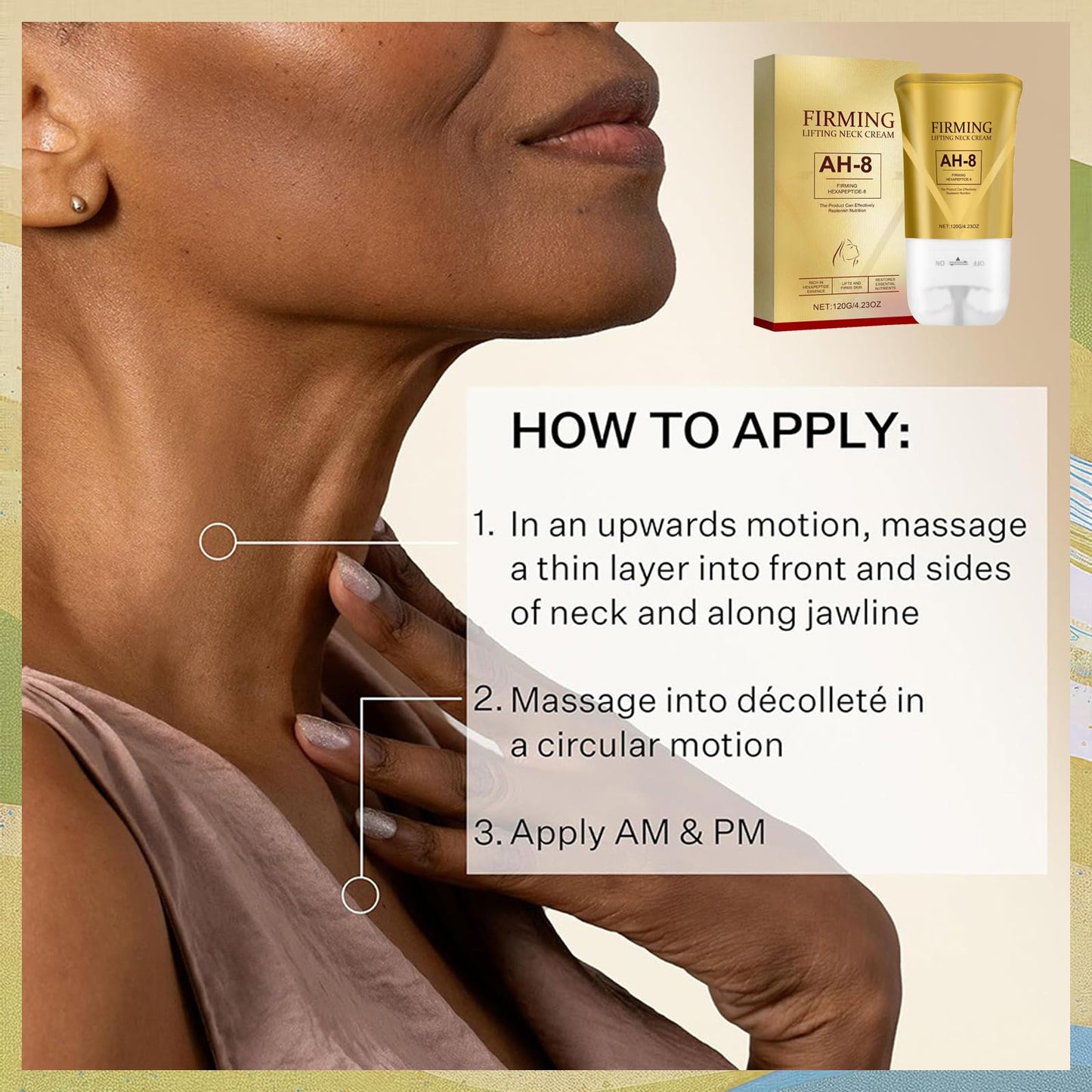 MINSHZEE AH-8 Firming Neck Cream, Neck Firming Cream with Roller, Reduces Wrinkles Fine Lines and Double Chin, Deeply Moisturises and Nourishes, Restores Firming Effect and Restores Nutrition (120G/4.230Z)