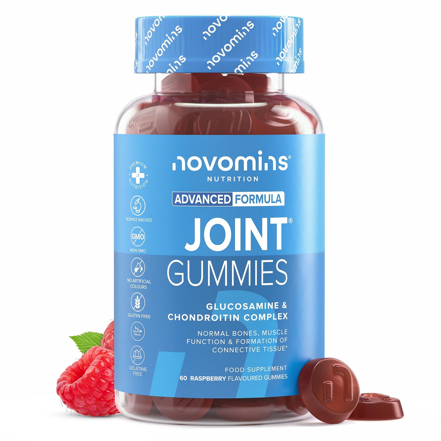 novomins Joint Gummies - Glucosamine and Chondroitin High Strength - Turmeric, Vitamin D, E & C, Glucosamine Sulphate & Chondroitin - Joint Care Supplements for Women and Men - 1 Month Supply - Novomins