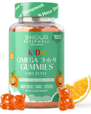 8 Hour Sleepwell Kids Omega 3, 6 & 9 Gummies – Vegan, Sugar & Gluten-Free | Plant-Based Omega with 8 Essential Vitamins | Chewable Multivitamin for Kids, Tasty Alternative to Fish Oil | 1 Month Supply