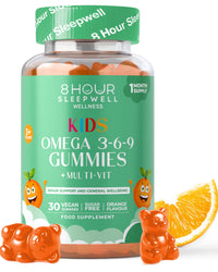 8 Hour Sleepwell Kids Omega 3, 6 & 9 Gummies – Vegan, Sugar & Gluten-Free | Plant-Based Omega with 8 Essential Vitamins | Chewable Multivitamin for Kids, Tasty Alternative to Fish Oil | 1 Month Supply