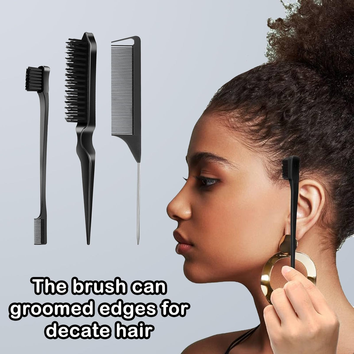 BPTZYLN 5 Pcs Slick Back Hair Brush Set - Smoothing Boar Bristle Brush for Hair and Beard - Backcombing and Sleek Styling