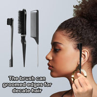 BPTZYLN 5 Pcs Slick Back Hair Brush Set - Smoothing Boar Bristle Brush for Hair and Beard - Backcombing and Sleek Styling