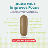JeaKen - Super Mind Nootropics Supplements, Beetroot Capsules with Rhodiola Rosea, Lions Mane, L-Theanine and More, Boosts Focus, Alertness and Memory, 1200mg per Serving, 60 Vegan Capsules