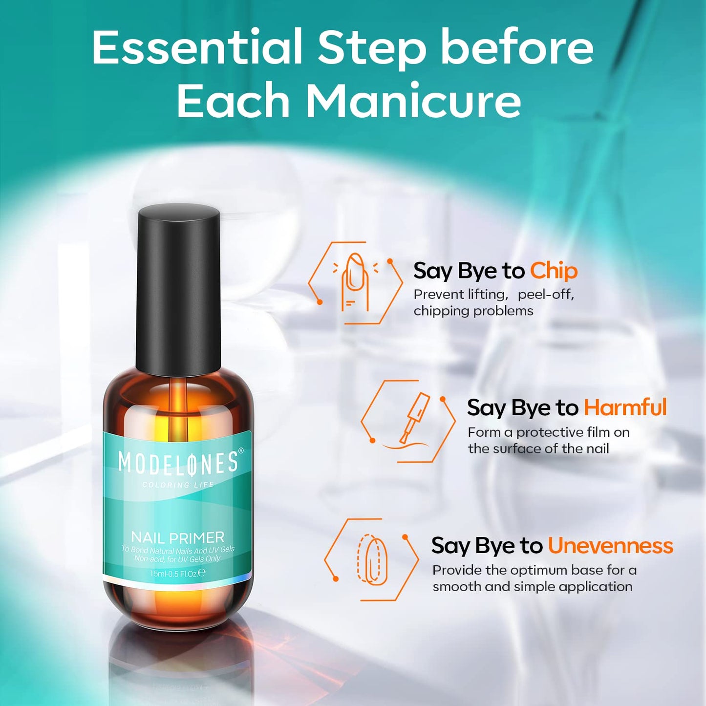 Modelones 15ml Professional Natural Nail Bond Primer, Acid-Free Nail Primer, Superior Bonding Primer 1pcs for Gel Nail Polish, Adhesives U V Gel Polish Tips U V Gel System Manicure Tips Functional Use