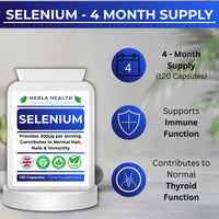 Harla Health Selenium 200µg – 120 Vegan Capsules (4-Month Supply) | Immune System, Thyroid Function & Antioxidant Support | UK Made, GMP Certified