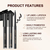 Shengqialun 3PCS Black Matte Liquid Lipstick, Lip Liner and Lipstick Set, Black Lip Gloss, Long-Lasting Velvety Lipstick One-Step Lip Makeup Set for Daily Makeup Goth Makeup and Holiday