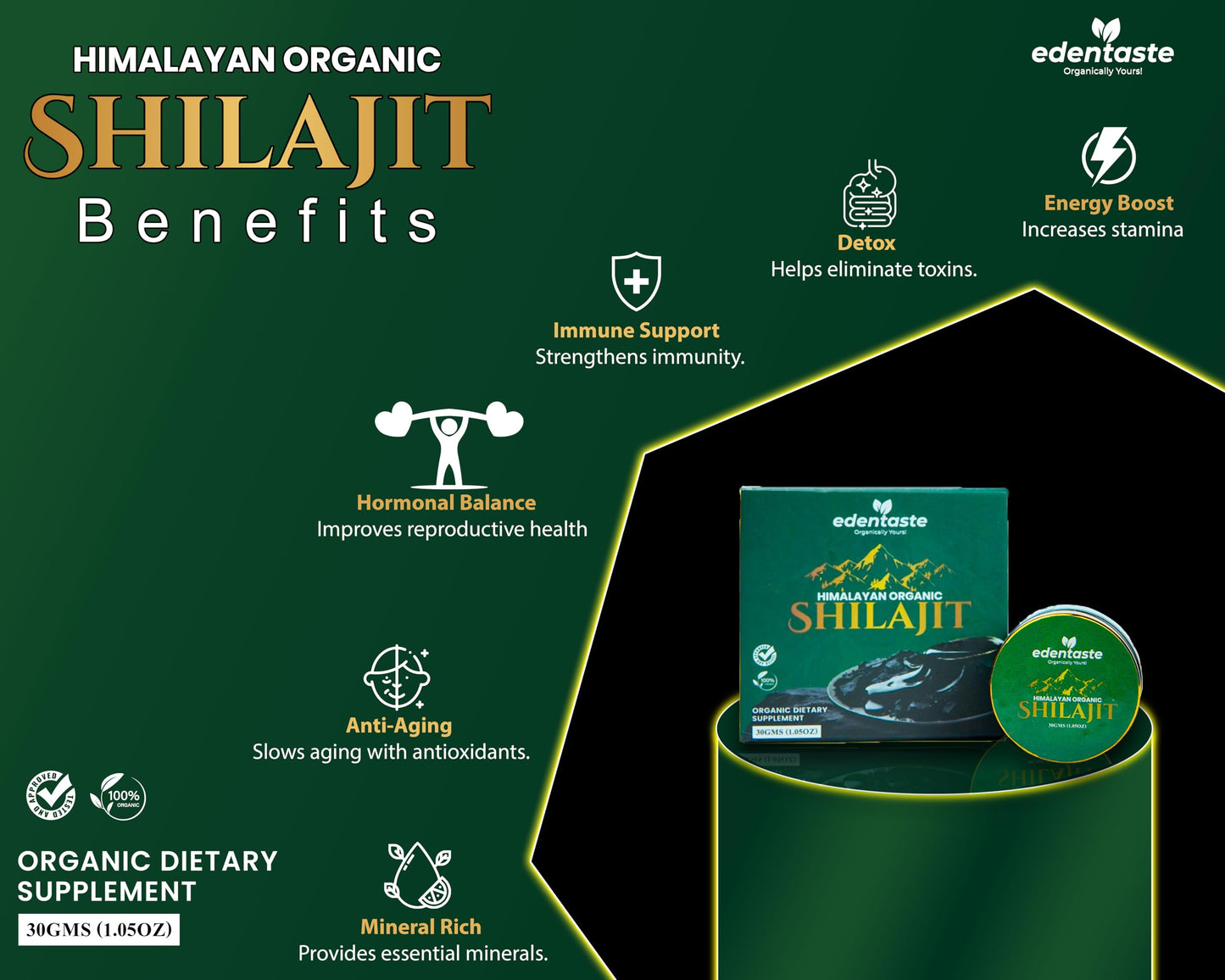 Edentaste Organic Himalayan Shilajit, Dietary Supplement, 30g