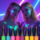 SHEBEEDO UV Face Paint Pens 8 Colours, Neon Face Paint, Glow in the Dark, FacePaint Markers, Body Art Kit - Quick Dry Washable Neon Makeup for Halloween, Festivals, Raves & Blacklight Parties