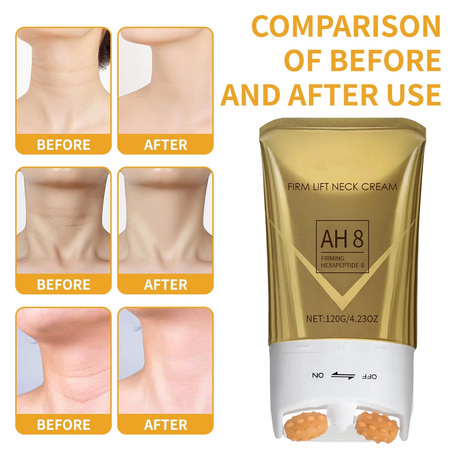 ISBEAUSOLS AH-8 Firming Neck Cream - Neck Firming Cream With Roller - Skin Tightening Cream Body Reduces Wrinkles Fine Lines And Double Chin - Tighten and Lift Sagging Skin - Firming Cream For Women