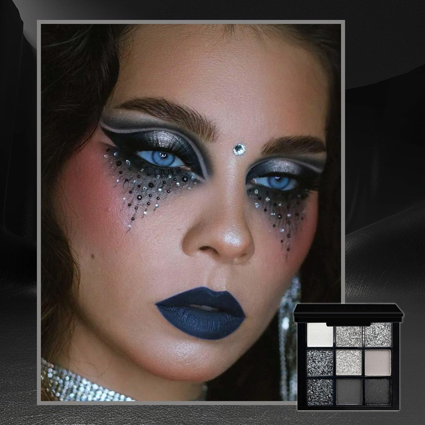 LYNTYAOU Black Smoky Eyeshadow Palette, Matte Glitter Eye Shadow Pallets, 9 Colour Grey Eye Makeup for Women, Cool Girl Eyeshadows Gothic Style, Highly Pigmented Gifts