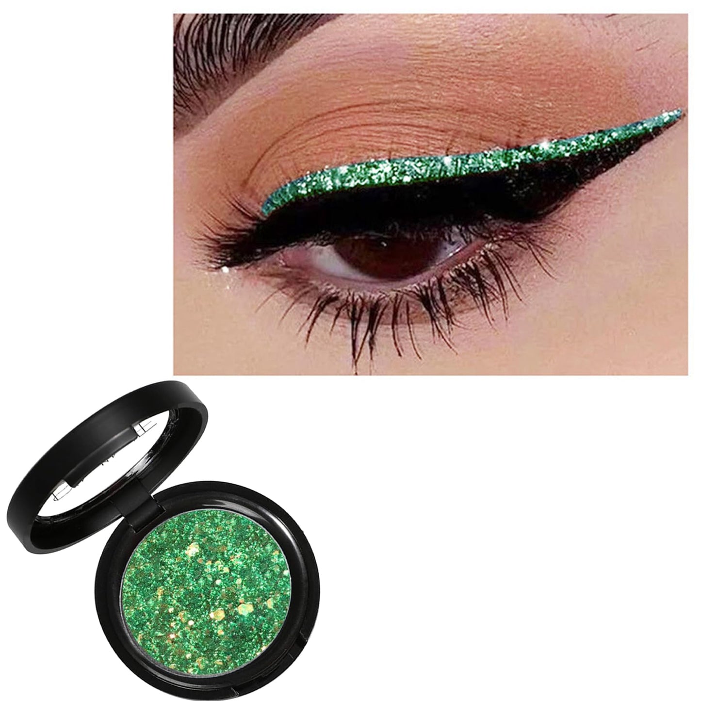 RUICHING Glitter Green Eyeshadow, Shimmer Single Eyeshadow, Bright Sparkly Eye Glitter Eye Make-Up, High Pigmented Long Lasting Colourful Metallic Smokey Christmas Eyeshadow Makeup for Women