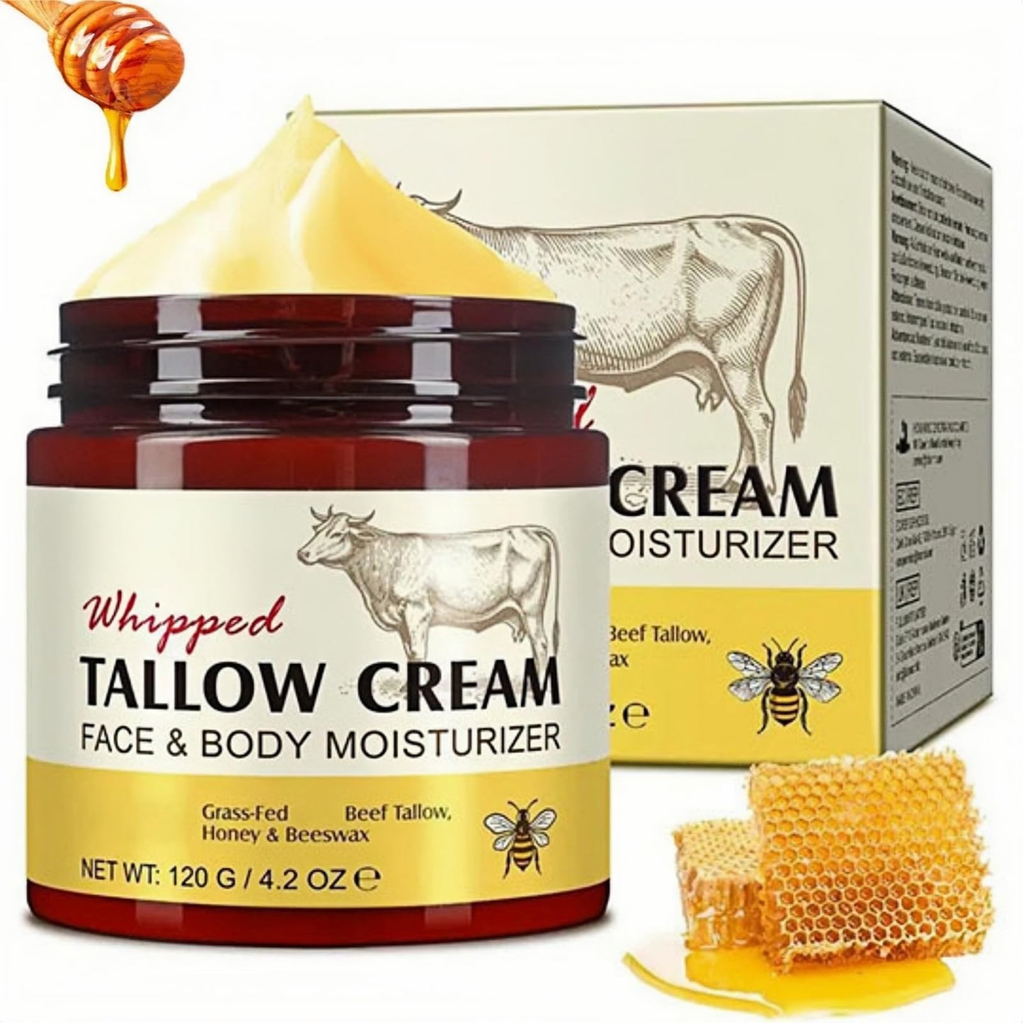 SEMECOMER Whipped Beef Tallow Skin Care Cream, Beef Tallow Moisturiser, Nourishing Tallows And Honey Balm for Face & Body, Deeply Hydrating, Natural Moisturizer for Dry Skin, Fast-Absorbing, No Greasy