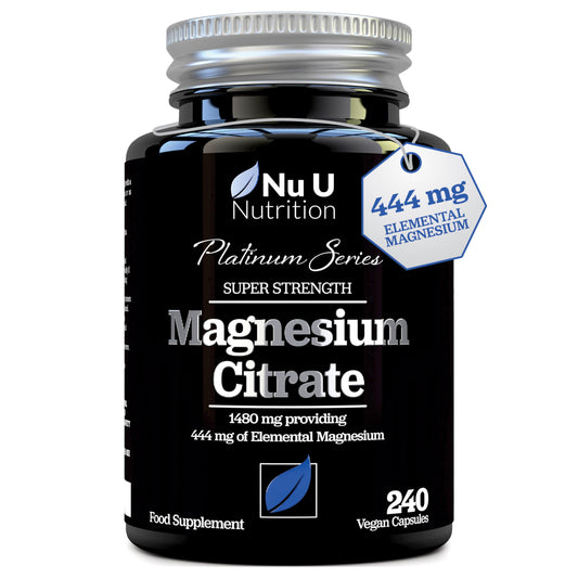 Magnesium Citrate 1480mg - 240 Vegan Capsules - 4 Month Supply - Providing 444mg Elemental Magnesium - Magnesium Capsules not Magnesium Tablets - High Strength Magnesium Supplement