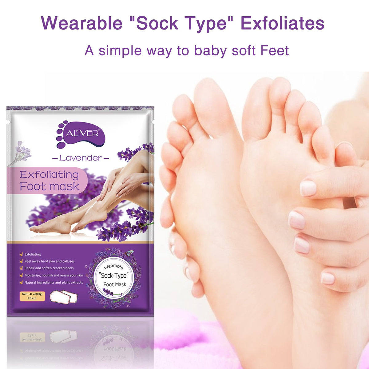 GRTLPOK IDUCEN Foot Peel Mask 2 Pack, Callus Remover & Exfoliating Foot Mask for Men & Women, Baby Soft Smooth Touch Feet - Lavender