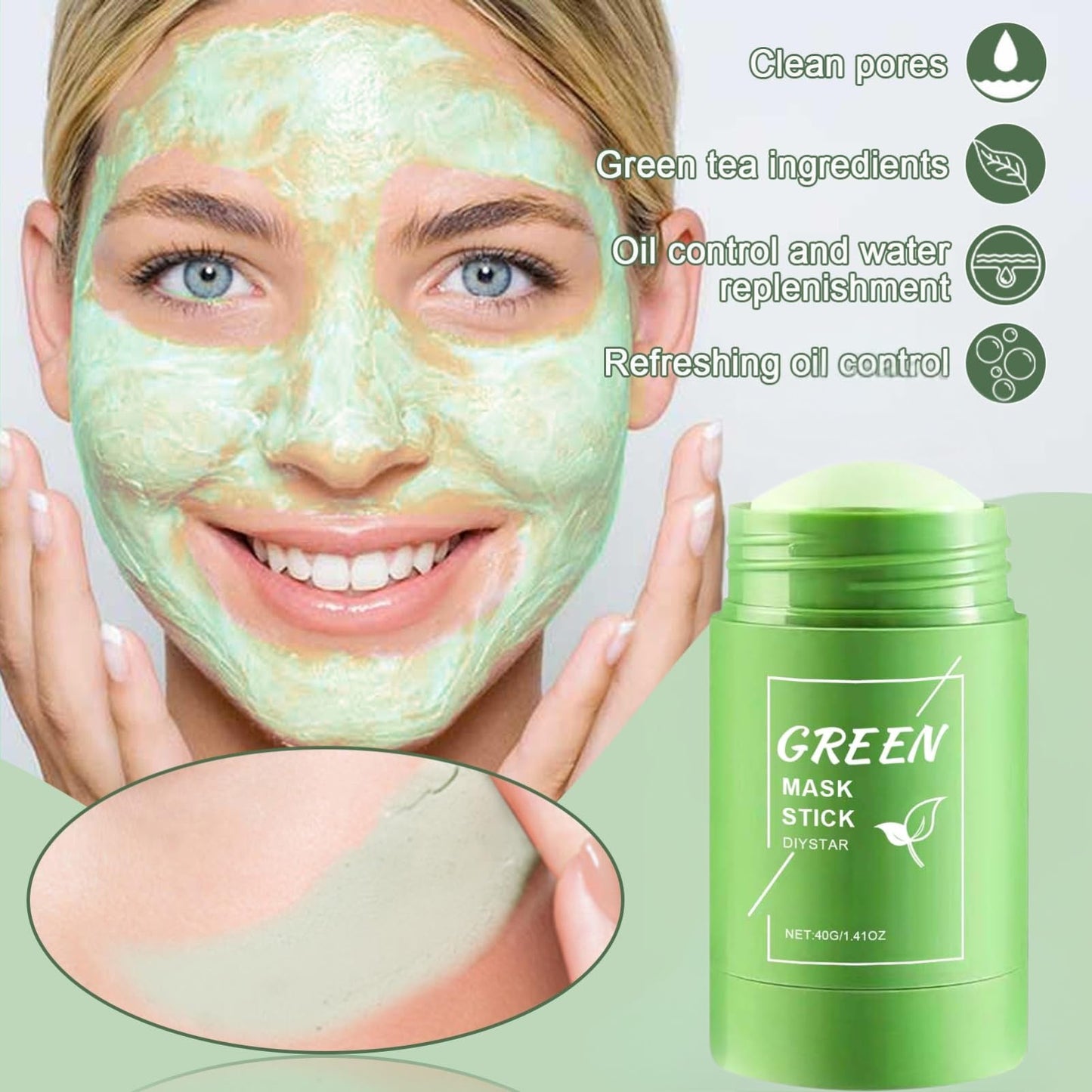 ISBEAUSOLS 2Pcs Green Tea Mask Stick & 1Pcs Hair Band-Blackhead Remover & Deep Cleansing Clay Mask with Green Tea Extract-Mothers Day Gift-For Oily & Sensitive Skin-Hydrating Pore Remover-Antioxidant Facial Care