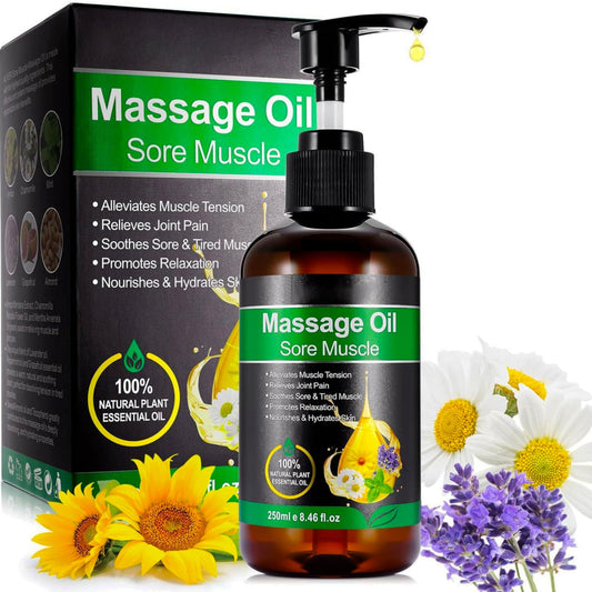 FSLHCY Massage Oil for Sore Muscle, Joint Pain Relief, 250ml Massage Oils for Massage Therapy Relaxing Moisturizing Body Oil for Men and Women