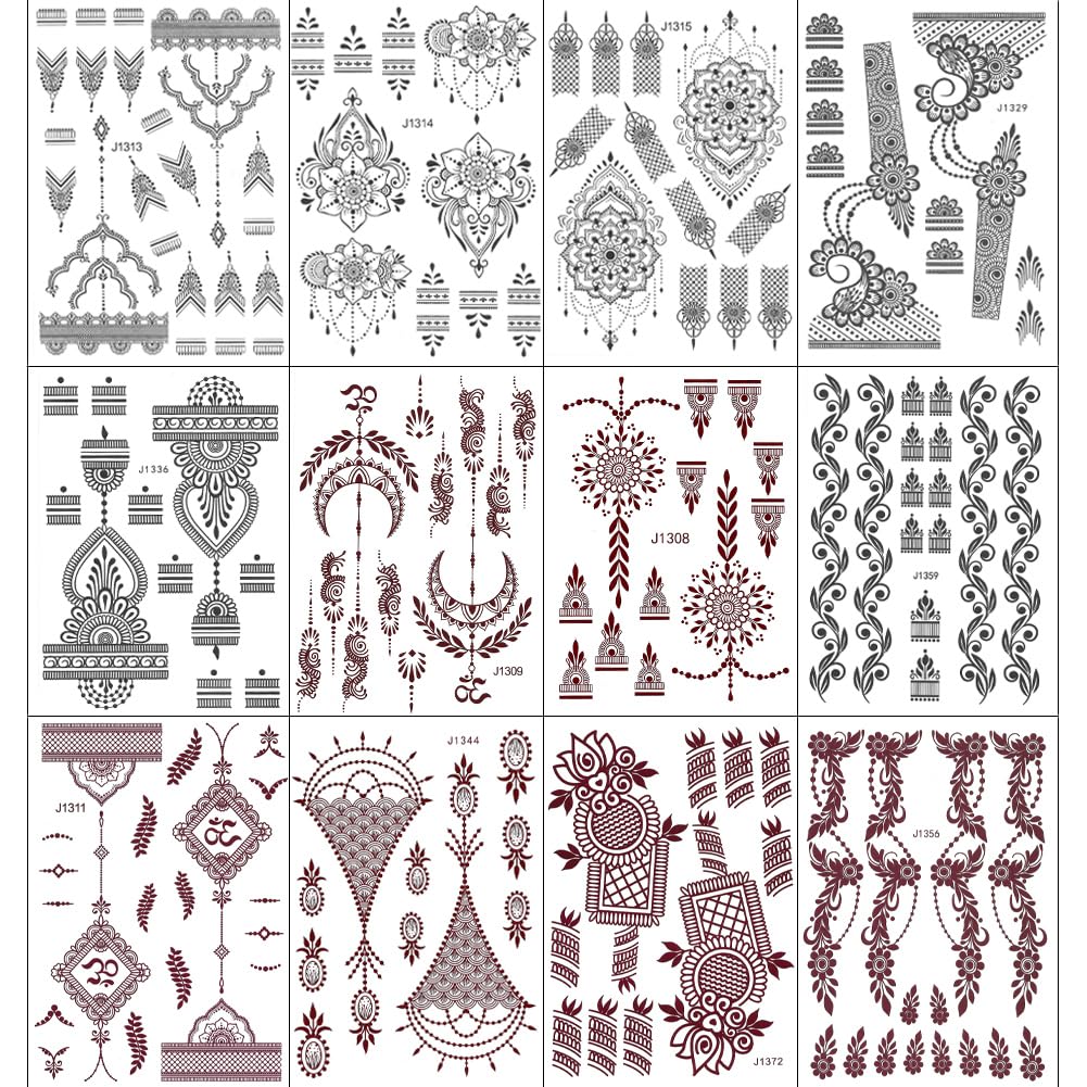 XMASIR 12 Sheets Temporary Tattoo Stickers, Indian Mandala Fake Tattoos Kit