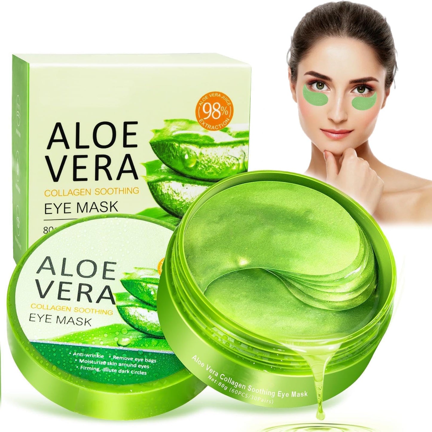 QEEROYO Aloe Vera Eye Patches, Under Eye Patches, Aloe Vera Cooling Eye Masks, Under Eye Masks, Aloe Vera Eye Bags Remover, Aloe Vera Eye Masks, Aloe Vera Under Eye Treatment Masks, 60Pcs