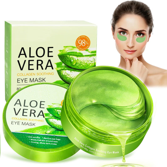 QEEROYO Aloe Vera Eye Patches, Under Eye Patches, Aloe Vera Cooling Eye Masks, Under Eye Masks, Aloe Vera Eye Bags Remover, Aloe Vera Eye Masks, Aloe Vera Under Eye Treatment Masks, 60Pcs