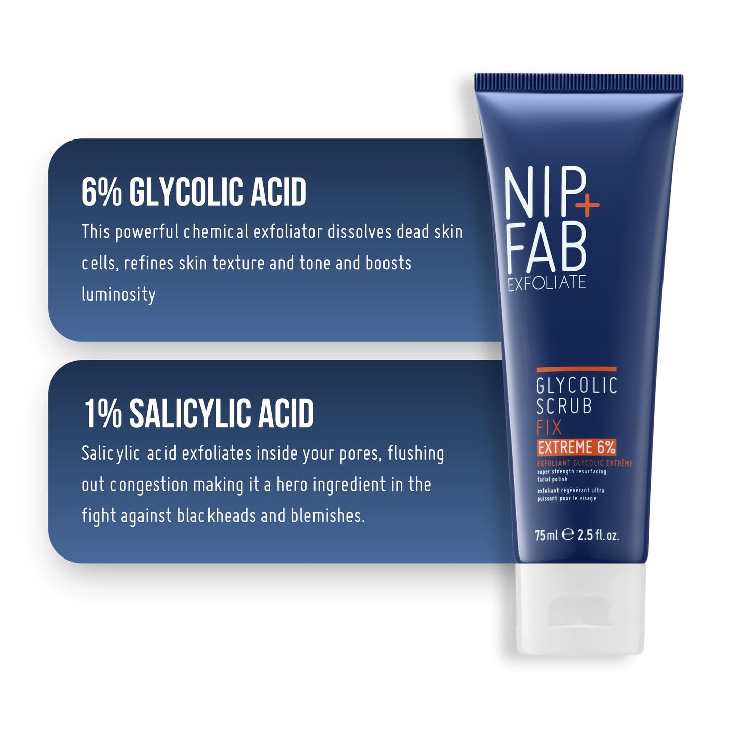 Nip+Fab Nip + Fab Glycolic Fix Scrub Extreme – 6% Glycolic Acid (AHA) and 1% Salicylic Acid (BHA) High-Potency Exfoliating Face Scrub for Resurfacing, Deep Pore Cleansing & Clear Skin, 75ml