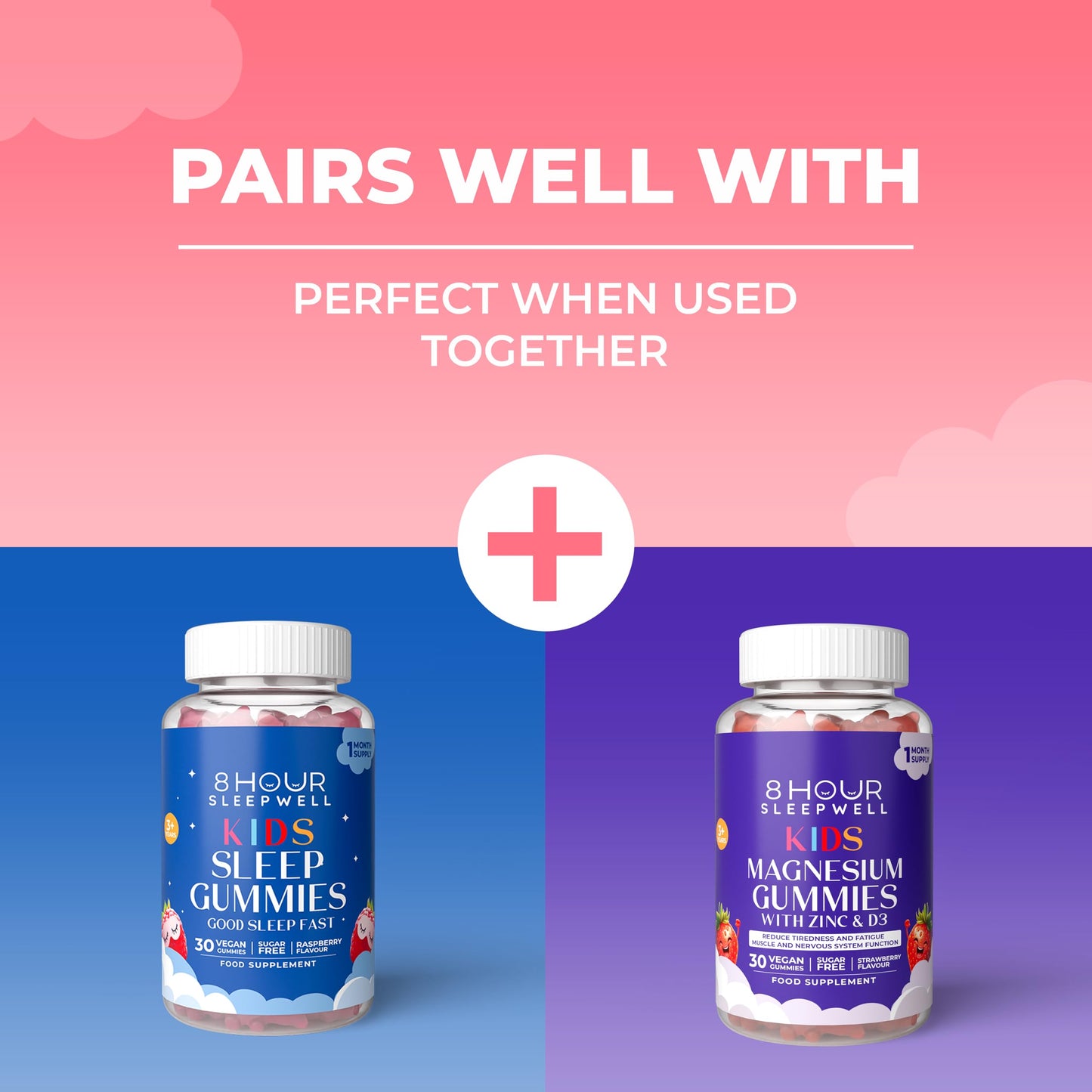 8 HOUR SLEEPWELL – 30 Sugar Free Chewable Kids Sleep Gummies - Raspberry Flavour - Magnesium, L-Theanine, Vitamin B6 - Relaxation & Sleep Support for Kids 3+ - Vegan, Gluten-Free - 1 Month Supply