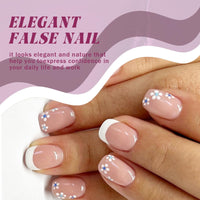 Generic 24PCS Chrome Silver French Tip Press on Nails – Short Almond Glazed Nude Fake Nails with Accessory Tool, Full Cover Glitter Acrylic Stick on Nails for Women, Elegant for Daily Wear
