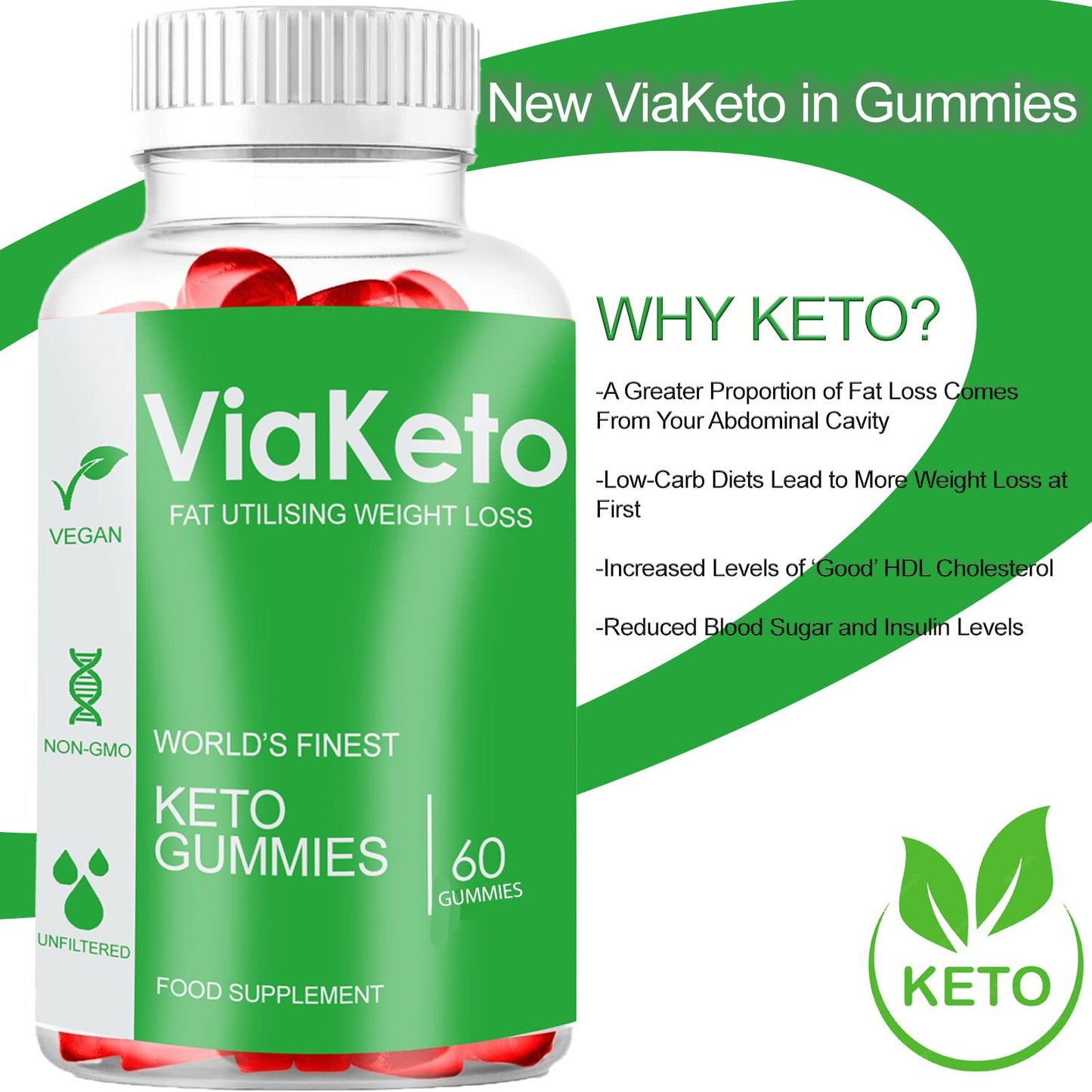 FItness Hero Supplements Via Keto - 60 Gummies Original Advanced - New & Sealed - 1 Month Supply - Vitamins and Minerals - UK Made - Vegan