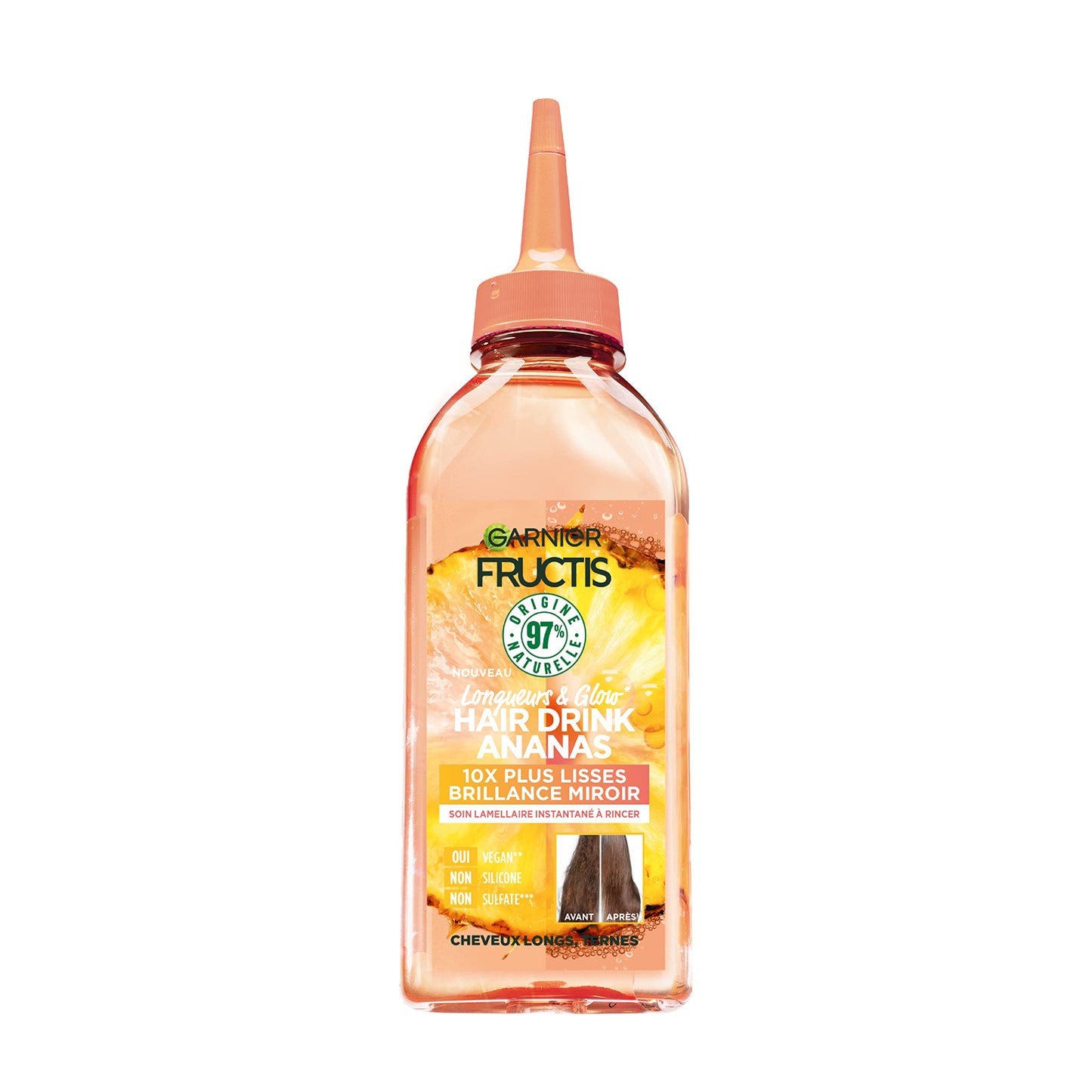 Garnier - Fructis Hair Drink - Instant Lamellar Treatment Smoothing Length & Glow Pineapple - Vegan Formula with 97% Natural Origin Ingredients - 200 ml