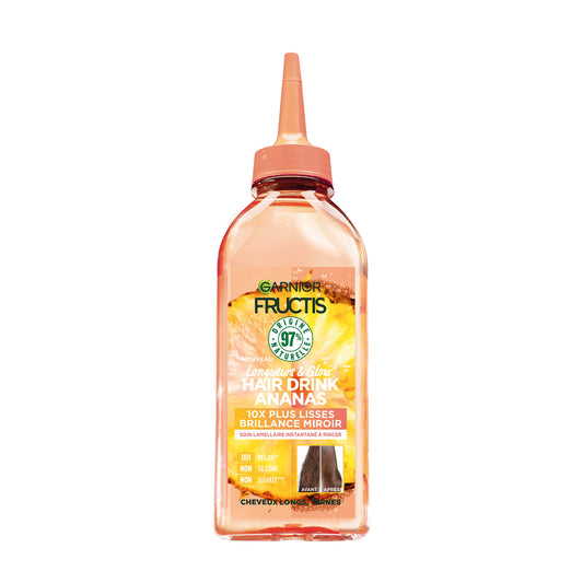 Garnier - Fructis Hair Drink - Instant Lamellar Treatment Smoothing Length & Glow Pineapple - Vegan Formula with 97% Natural Origin Ingredients - 200 ml