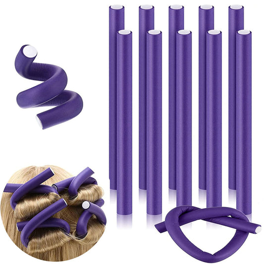 JEOPKO 10 Pcs Flexible Curling Rods, Flexi Rods for Hair, Twist Foam Hair Rollers Soft Foam No Heat Hair Rods Rollers Curlers for Women Girls Long and Short Hair (Purple)