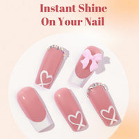 Generic 24PCS Fake Nails with 3D Bow Nails Tip - French Tip Square Press on Chrome for Women Girls Elegant Nail Art