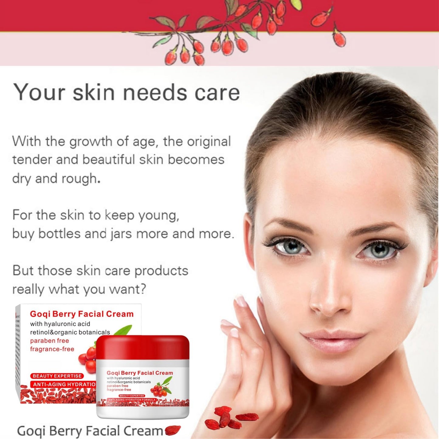 100g Berry Face Cream,Go-Ji Berry Facial Cream,Face Moisturizer Go-Ji Cream,Anti Wrinkle Cream,Anti Aging Face Cream,Face Cream for Women,Face Moisturiser,Moisturizing Revitalizing Cream
