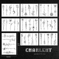 CHARLENT Temporary Tattoos for Women Girls - 45 Pcs Line Flower Words Sketch Realistic Long Last Fake Tattoo Waterproof Minimal Line Art Tattoo for Arm Backbone Leg Body