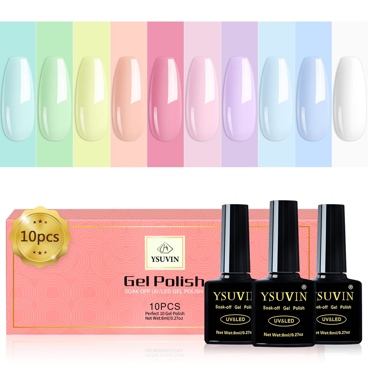 Yueshop 10pcs x 8ml Nail Gel Polish Macaron Candy Pastel Series Set 10 Colors Blue Pink Green Yellow White Soak off UV/LED Gel Nail Polish Long Lasting Gel Varnish Manicure (Pastel Candy)